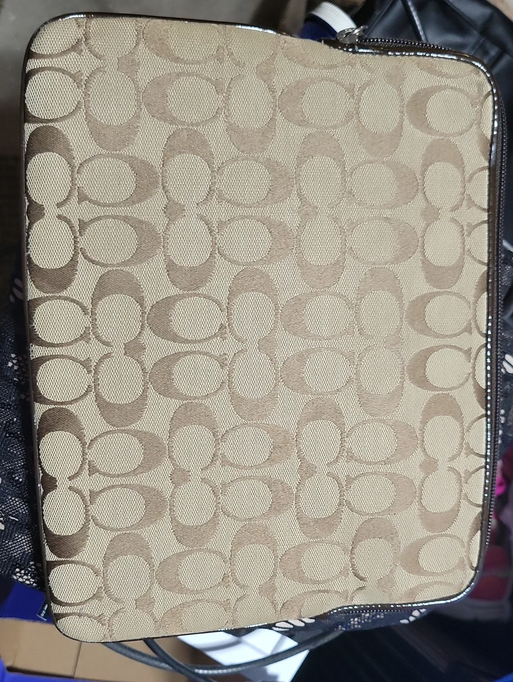 Coach Signature Canvas Brown Laptop Or Clutch / Small Messenger Bag